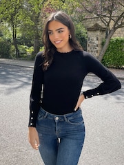 Lipsy Black Scallop Detail Long Sleeve Knitted Jumper - Image 5 of 7