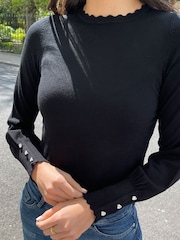Lipsy Black Scallop Detail Long Sleeve Knitted Jumper - Image 7 of 7