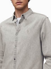 AllSaints Grey Gleason 100% Organic Cotton Shirt - Image 2 of 6