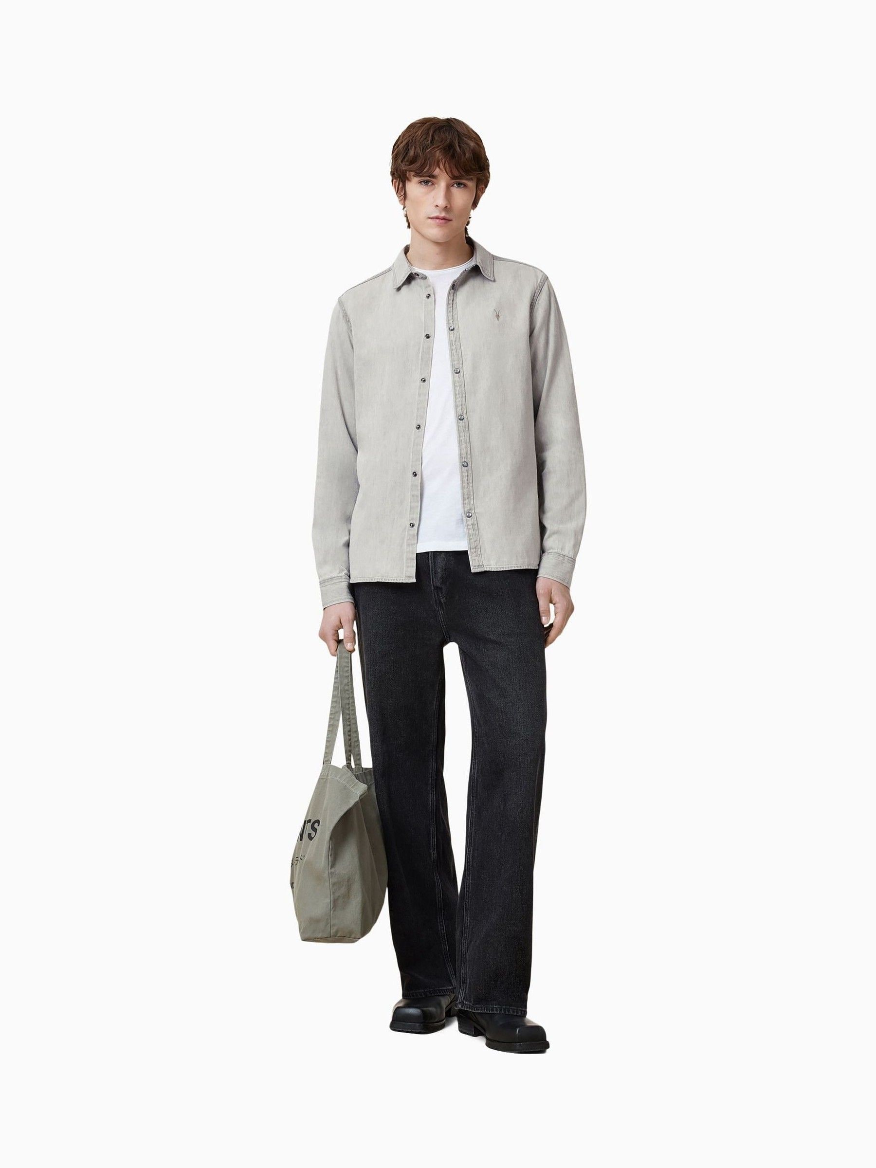 00s archive sullen neil barrett ロンt グレー Buy AllSaints Grey Gleason Long Sleeve Press Stud Shirt from Next USA