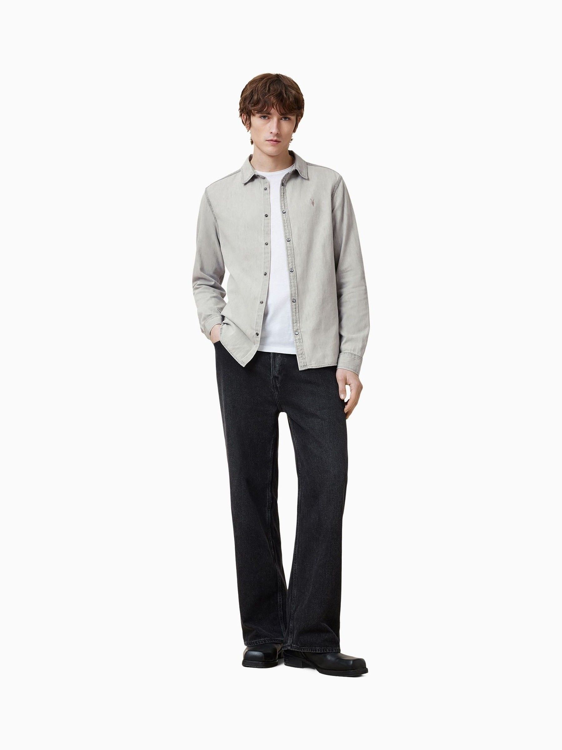 Buy AllSaints Grey Gleason Long Sleeve Press Stud Shirt from Next USA