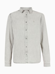 AllSaints Grey Gleason 100% Organic Cotton Shirt - Image 6 of 6