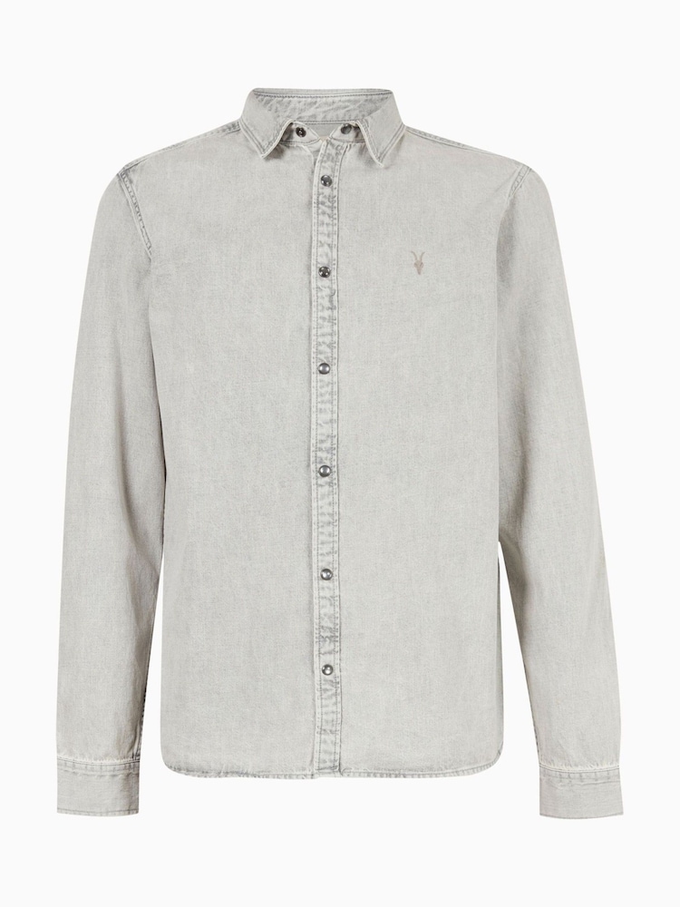 AllSaints Grey Gleason 100% Organic Cotton Shirt - Image 6 of 6