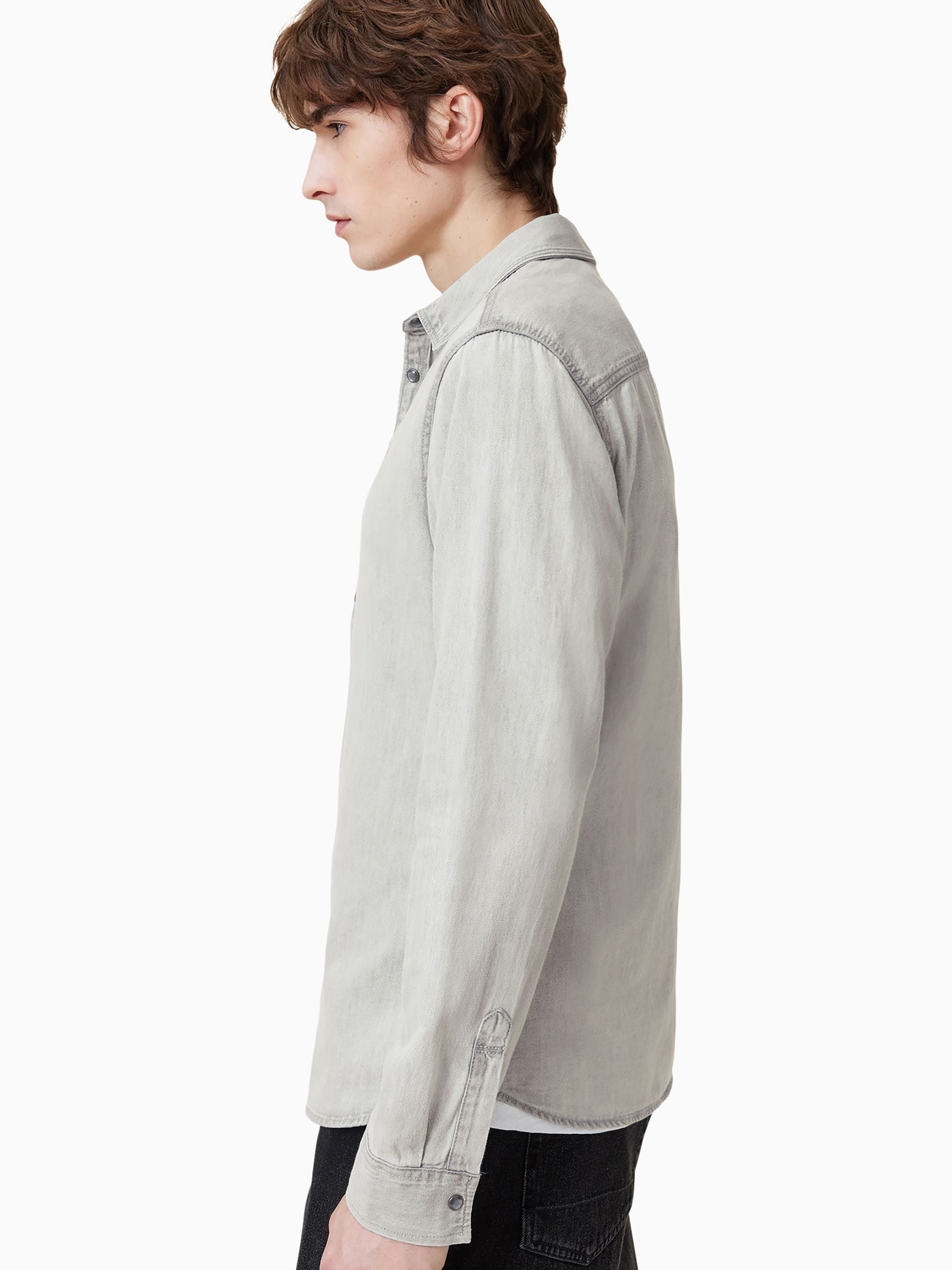 Buy AllSaints Grey Gleason Long Sleeve Press Stud Shirt from Next USA