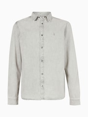Camisa AllSaints Gleason Grey de manga comprida com botões de pressão - Imagem 9 de 9