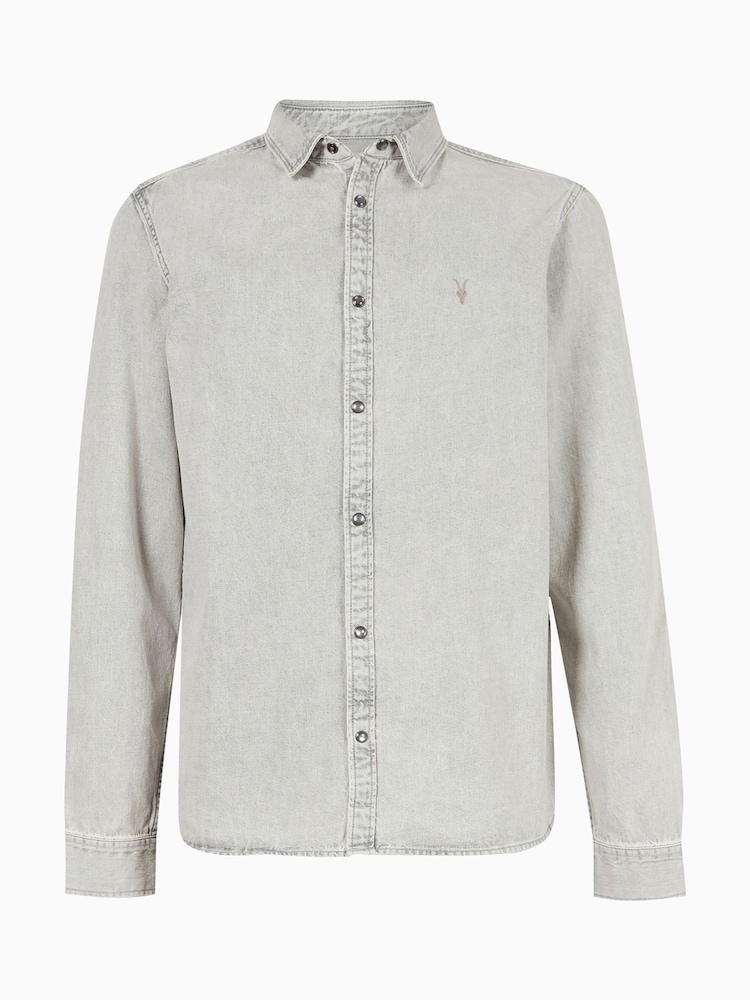 Camisa AllSaints Gleason Grey de manga comprida com botões de pressão - Imagem 9 de 9