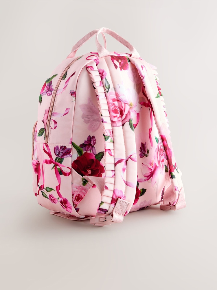 Baker by Ted Baker Girls Pink Back to School Floral Print Bow Backpack - Imagen 2 de 6