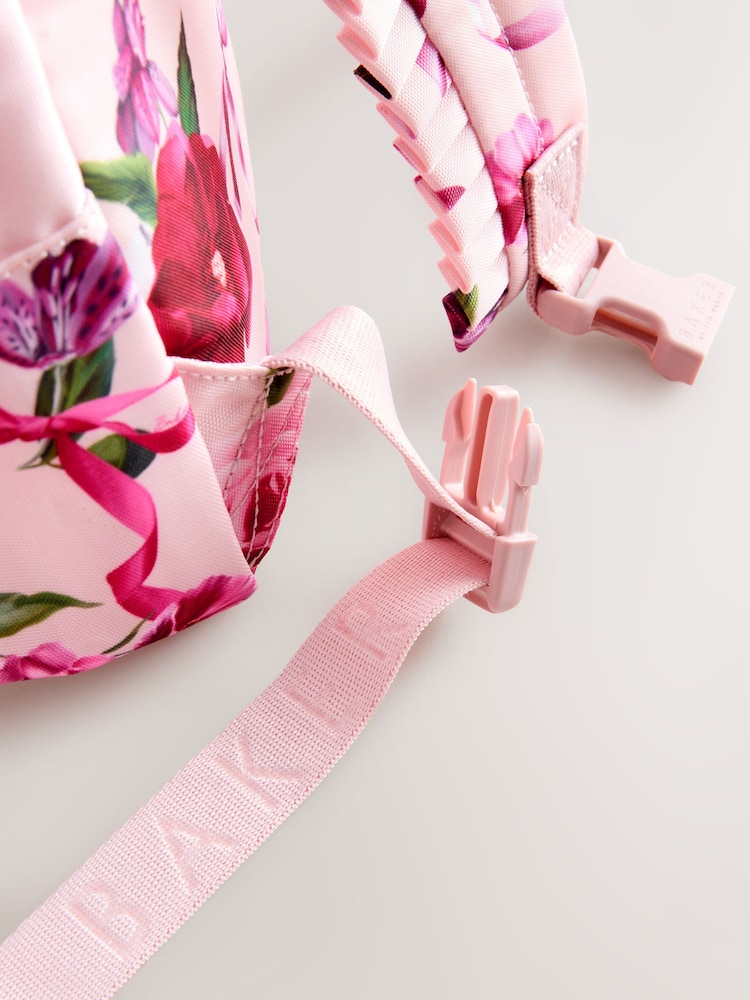 Baker by Ted Baker Girls Pink Back to School Floral Print Bow Backpack - Image 5 of 6