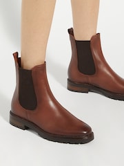 Dune London Brown Poema Cleated Sole Chelsea Boots - Image 1 of 6