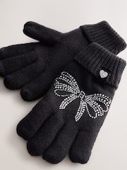 Schwarz - Baker by Ted Baker Girls Knitted Diamanté Bow Pom Hat and Gloves Set - Bild 7 von 8