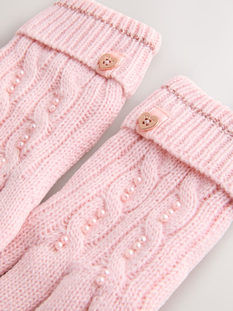 Buy Baker by Ted Baker Girls Pink Knited Pom Hat and Gloves  display picture 2