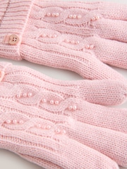 Baker by Ted Baker Girls Pink Knited Pom Hat and Gloves Set - Image 5 of 5