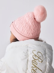 Baker by Ted Baker Girls Pink Knited Pom Hat and Gloves Set - Image 7 of 7