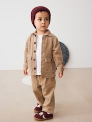 Ecru - Textured Corduroy Shacket T-Shirt & Trousers Set (3mths-7yrs) - Bild 1 von 9