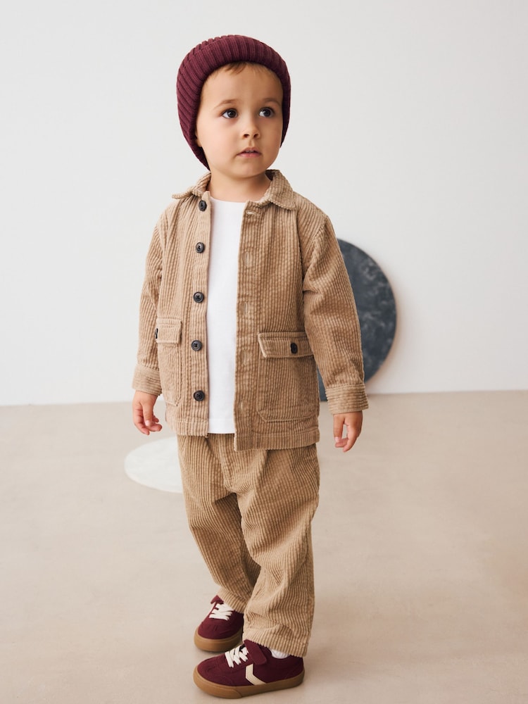 Ecru - Textured Corduroy Shacket T-Shirt & Trousers Set (3mths-7yrs) - Bild 1 von 9