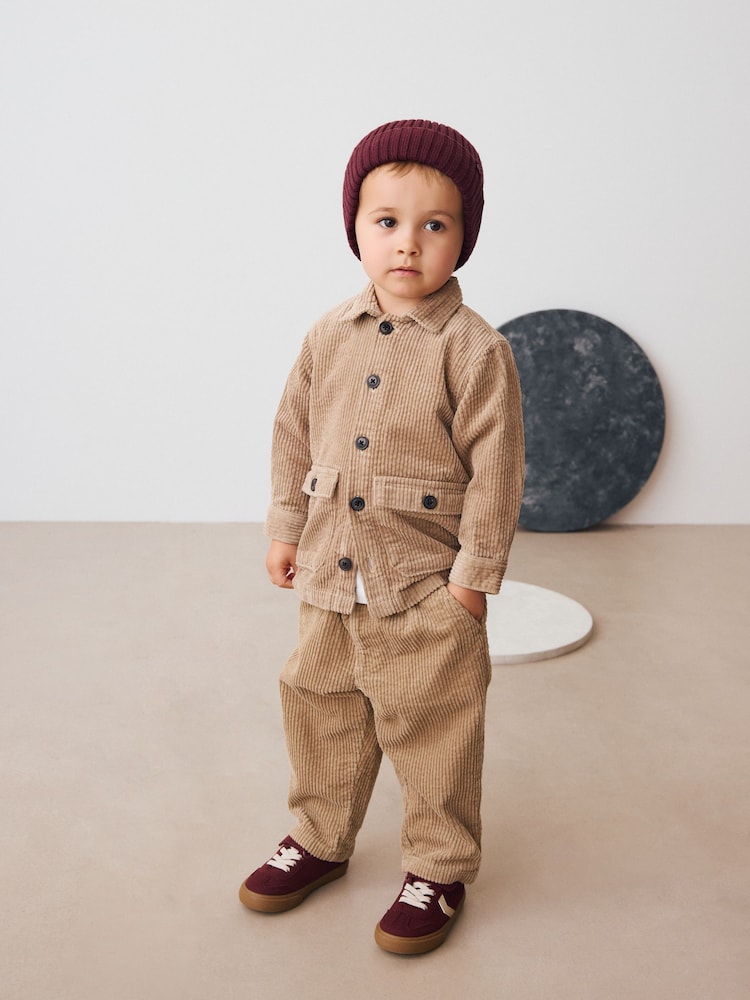 Ecru - Textured Corduroy Shacket T-Shirt & Trousers Set (3mths-7yrs) - Bild 2 von 9