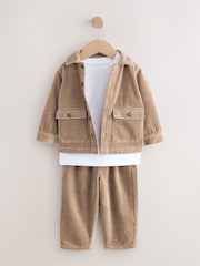 Ecru - Textured Corduroy Shacket T-Shirt & Trousers Set (3mths-7yrs) - Bild 5 von 9