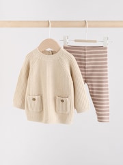 Neutral Stripe Baby Knitted Jumper and Leggings Set (0mths-2yrs) - Image 4 of 15