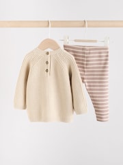 Neutral Stripe Baby Knitted Jumper and Leggings Set (0mths-2yrs) - Image 8 of 15