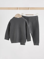 Anthrazitgrau - Baby Textured Knitted 100% Cotton Jumper and Leggings Set (0mths-3yrs) - Bild 4 von 12