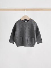 Anthrazitgrau - Baby Textured Knitted 100% Cotton Jumper and Leggings Set (0mths-3yrs) - Bild 5 von 12