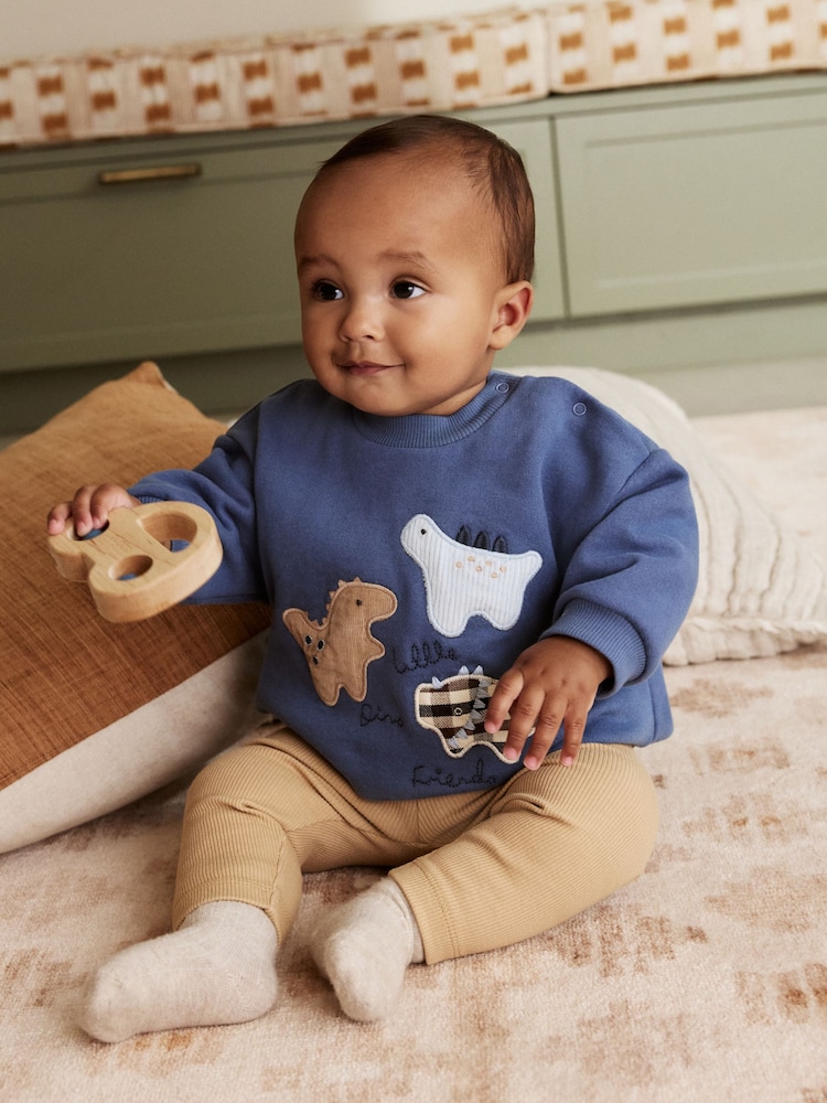 Blue Dino Baby Sweatshirt and Leggings Set (0mths-3yrs) - Image 1 of 5 Blue Dino Baby Sweatshirt and Leggings Set (0mths-3yrs) - Image 1 of 5
