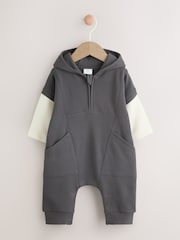 Black/White Baby Hooded Sweat Romper (0mths-3yrs) - Image 1 of 10