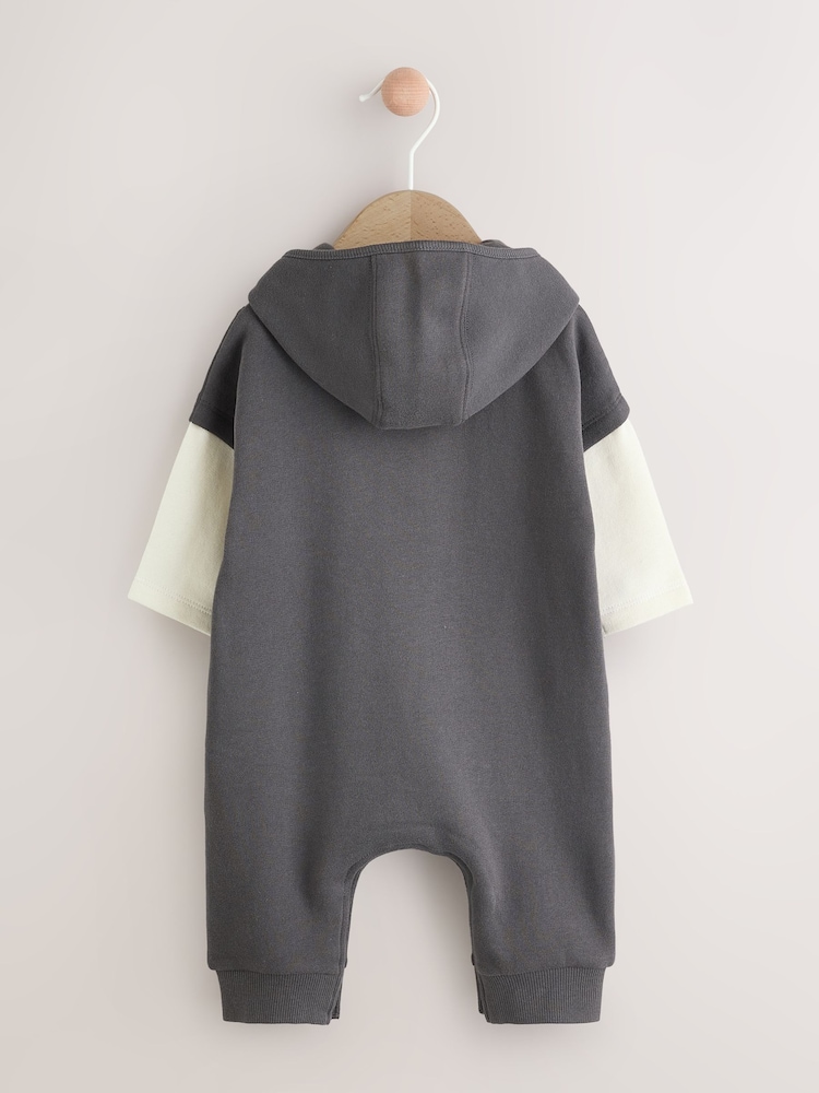 Black/White Baby Hooded Sweat Romper (0mths-3yrs) - Image 2 of 10 Black/White Baby Hooded Sweat Romper (0mths-3yrs) - Image 2 of 10