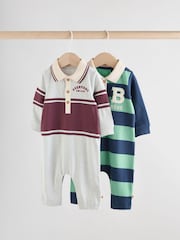 Blue/Green Striped - Baby Collared Jersey Rompers 2 Pack - Bild 1 von 14