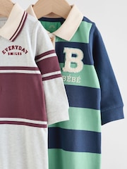 Blue/Green Striped - Baby Collared Jersey Rompers 2 Pack - Bild 10 von 14