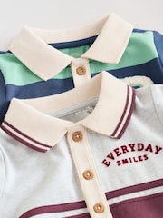 Blue/Green Striped - Baby Collared Jersey Rompers 2 Pack - Bild 11 von 14