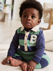 Blue/Green Striped - Baby Collared Jersey Rompers 2 Pack - Bild 2 von 14