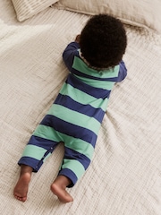 Blue/Green Striped - Baby Collared Jersey Rompers 2 Pack - Bild 3 von 14