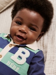 Blue/Green Striped - Baby Collared Jersey Rompers 2 Pack - Bild 6 von 14