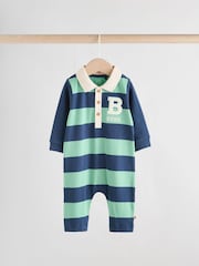 Blue/Green Striped - Baby Collared Jersey Rompers 2 Pack - Bild 8 von 14