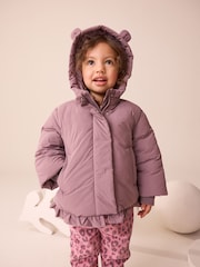 Plum Purple Shower Resistant Frill Hem Padded Coat (3mths-7yrs) - Image 1 of 4