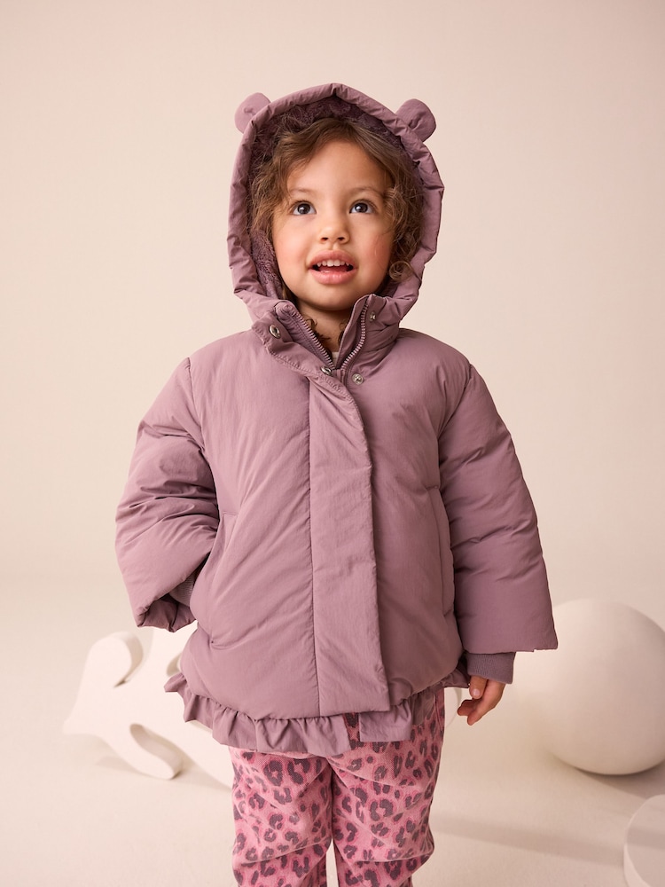 Plum Purple Shower Resistant Frill Hem Padded Coat (3mths-7yrs) - Image 1 of 4