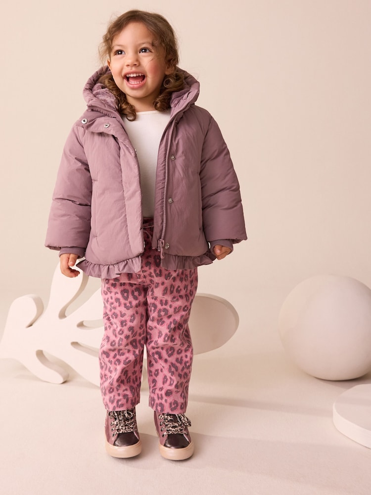 Plum Purple Shower Resistant Frill Hem Padded Coat (3mths-7yrs) - Image 2 of 4 Plum Purple Shower Resistant Frill Hem Padded Coat (3mths-7yrs) - Image 2 of 4