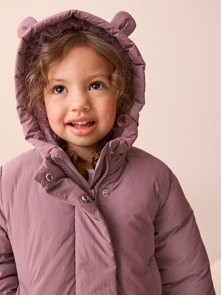 Plum Purple Shower Resistant Frill Hem Padded Coat (3mths-7yrs) - Image 4 of 4
