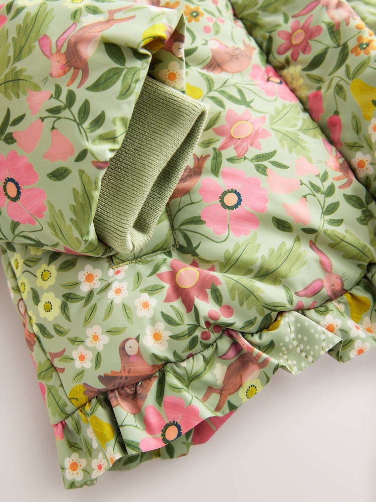 Green Floral Shower Resistant Frill Hem Padded Coat (3mths-7yrs) - Image 10 of 10