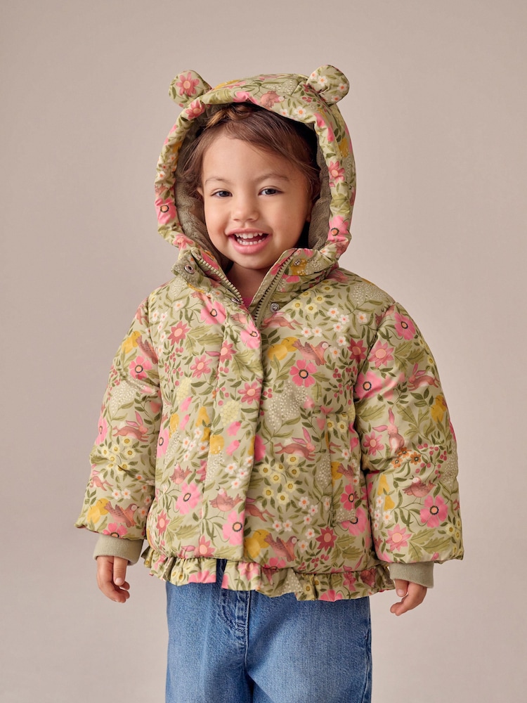 Green Floral Shower Resistant Frill Hem Padded Coat (3mths-7yrs) - Image 2 of 10