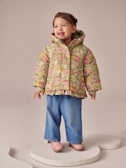 Green Floral Shower Resistant Frill Hem Padded Coat (3mths-7yrs) - Image 4 of 10