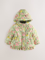 Green Floral Shower Resistant Frill Hem Padded Coat (3mths-7yrs) - Image 5 of 10