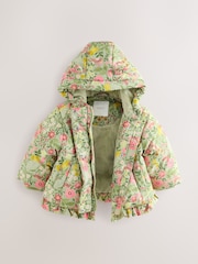 Green Floral Shower Resistant Frill Hem Padded Coat (3mths-7yrs) - Image 6 of 10