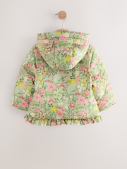 Green Floral Shower Resistant Frill Hem Padded Coat (3mths-7yrs) - Image 7 of 10