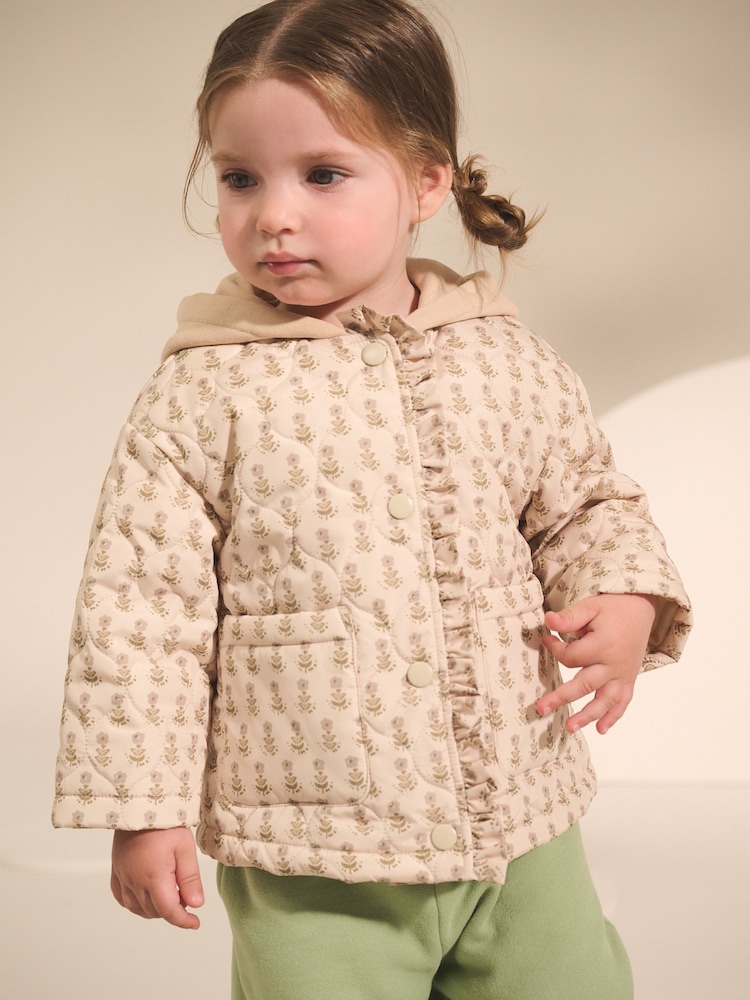Ecru Jersey Hood Ditsy Print Padded Jacket (3mths-7yrs) - Image 1 of 9