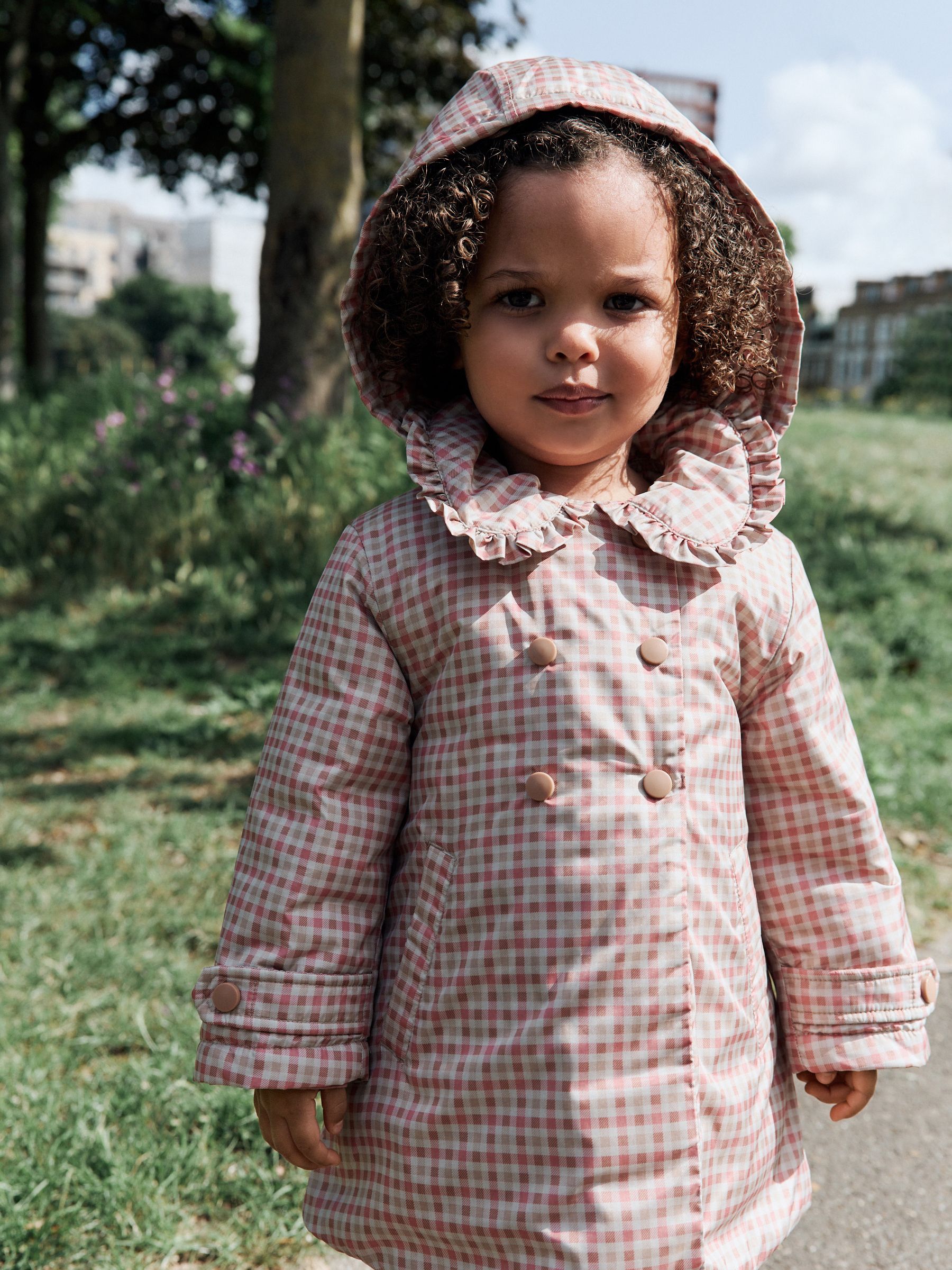 Buy Pink Check Shower Resistant Frill Collar Coat (3mths-7yrs
