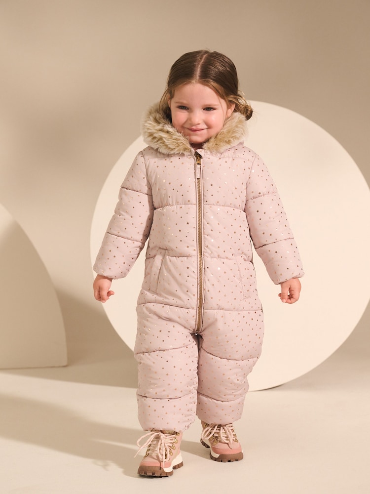 Pale Pink Shower Resistant Snowsuit (3mths-7yrs) - Image 1 of 4 Pale Pink Shower Resistant Snowsuit (3mths-7yrs) - Image 1 of 4