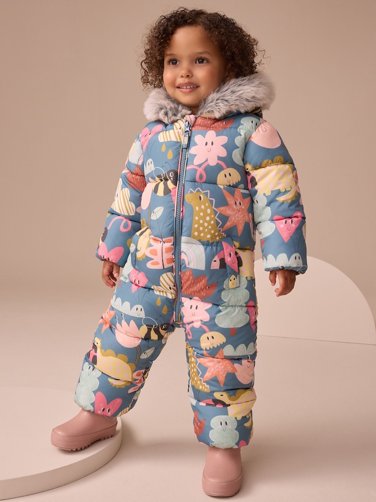 Teal Blue Print Shower Resistant Snowsuit (3mths-7yrs) - Image 1 of 10 Teal Blue Print Shower Resistant Snowsuit (3mths-7yrs) - Image 1 of 10