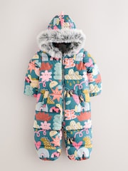 Teal Blue Print Shower Resistant Snowsuit (3mths-7yrs) - Image 4 of 10